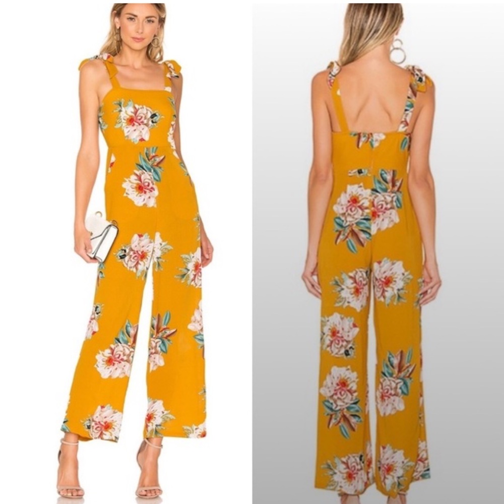 Yellow gold floral jumpsuit from Superdown at Revolve